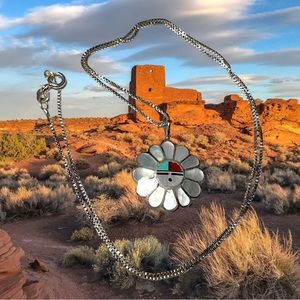 Sterling Silver Sunface Necklace 18”